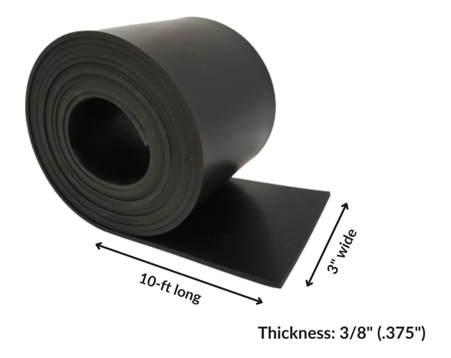 Neoprene Rubber Strip Solid 3/8" Thick x 3" wide x 10 ft long 60A Duro, Black