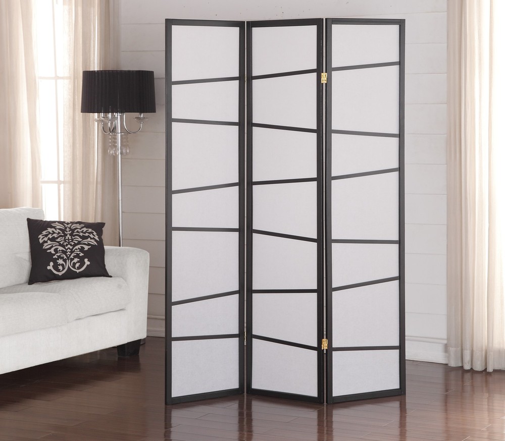 3-Panel Black Room Divider Screen, Modern Folding Privacy Partition for Home