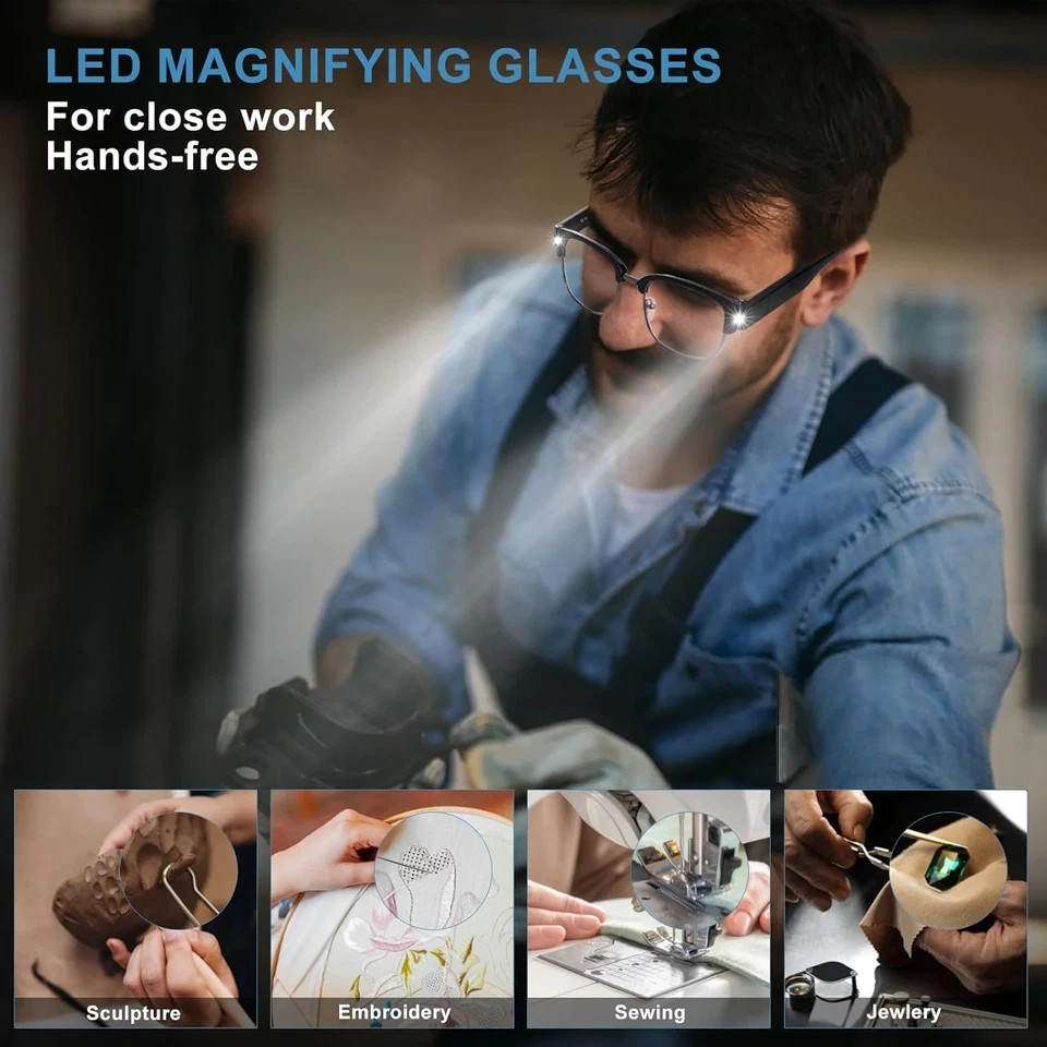 200% Magnifying Glasses with Light,Usb Rechargeable LED Lighted Magnifying Eyewe