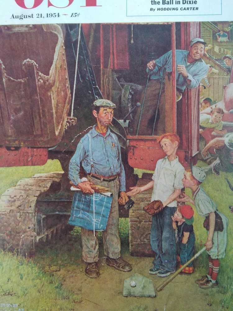 Studebaker Print Ad Original Vtg 1954 Wagon Baseball Norman Rockwell Backhoe