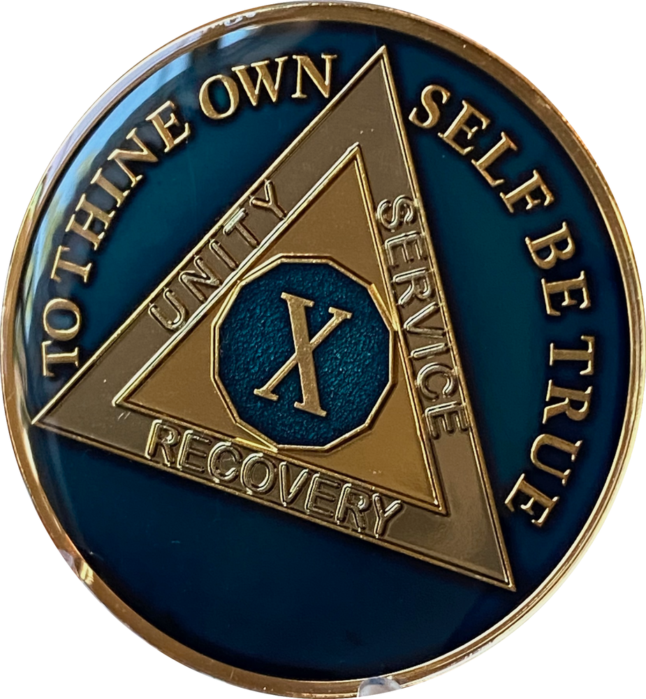 Large 10 Year AA Medallion 1.5" Midnight Blue Sobriety Chip