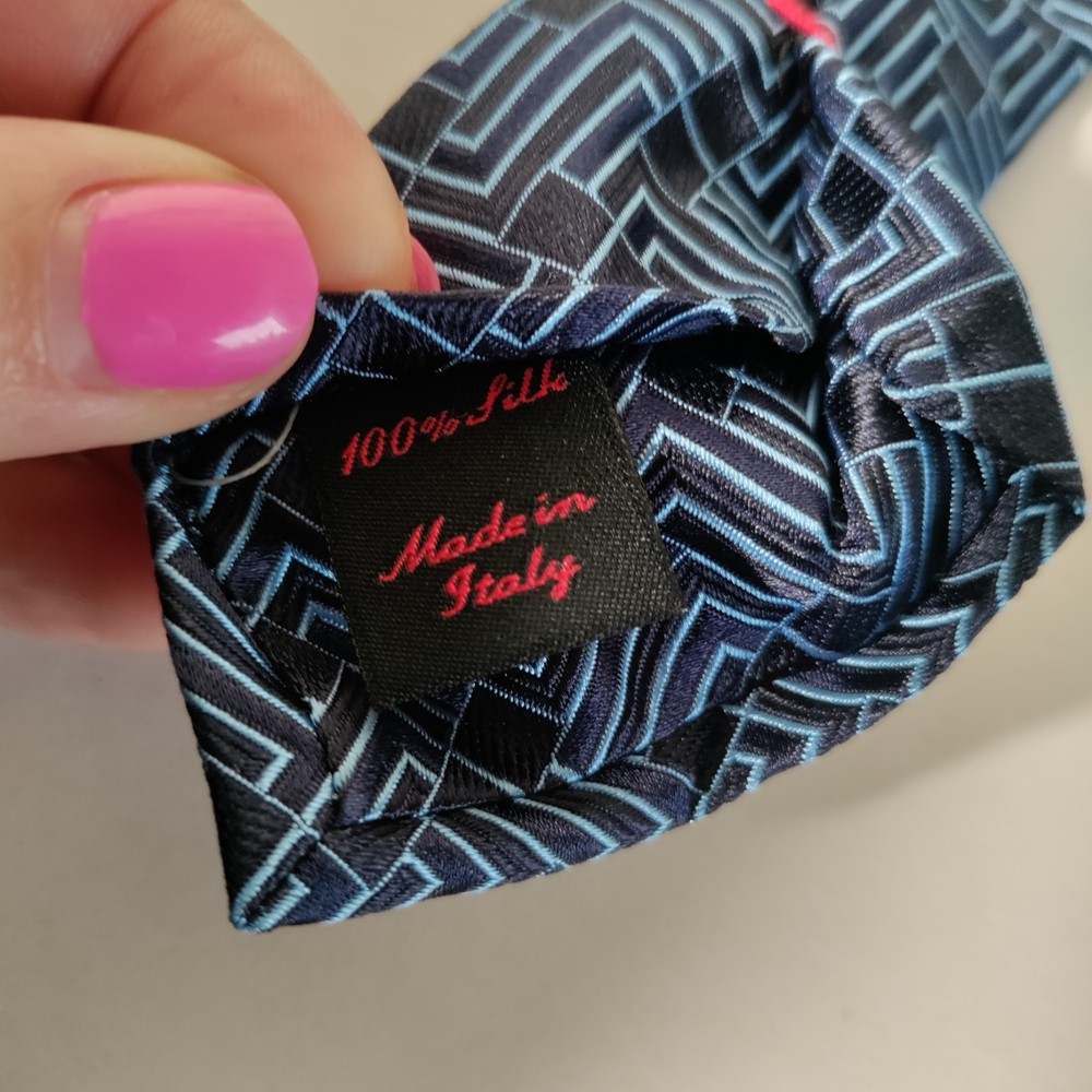 Tumi Blue Geometric Print Silk Tie Italy Made