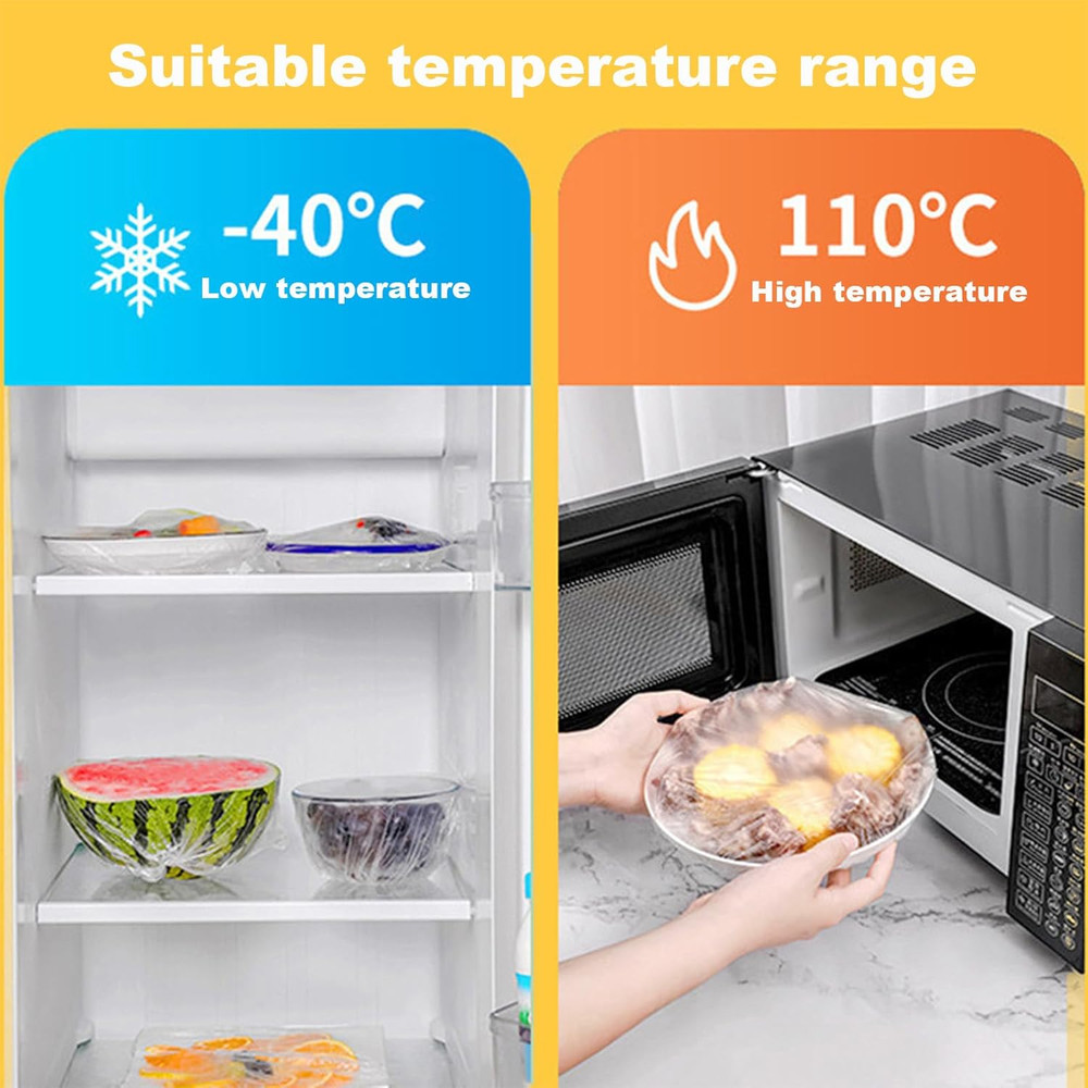 300pcs Reusable Elastic Food Covers - Universal Stretchable Clear Adjustable Pla