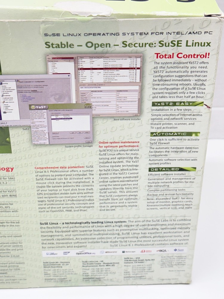 SuSE Linux 8.1 Professional Big Box Set Complete W/ Guides 6 CD set