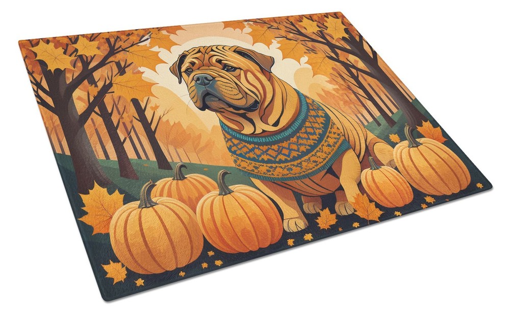 NEW Shar Pei Fall Glass Cutting Board Decorative Tempered Glass Kitchen Cutting