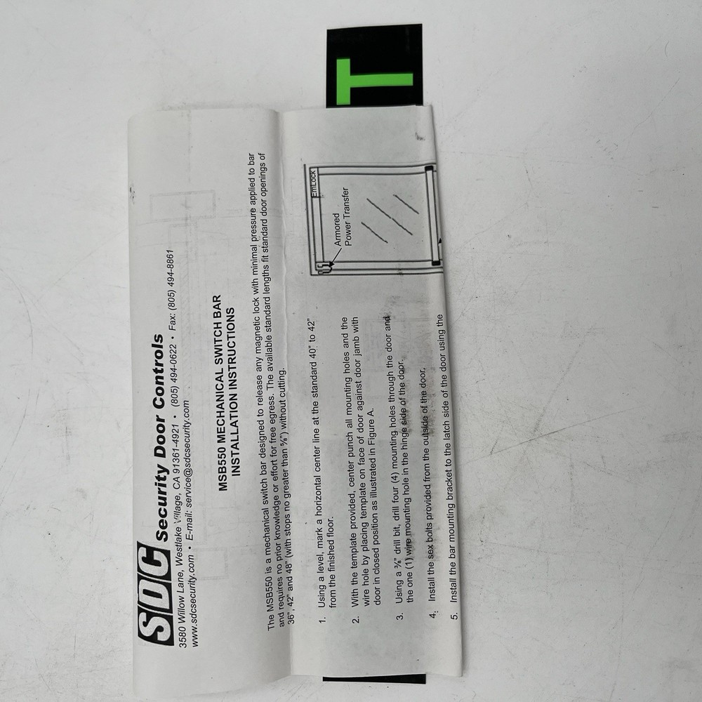 NEW!! SDC Request-to-Exit Non-Latching Switch Bar for 48" Doors - MSB5502V48