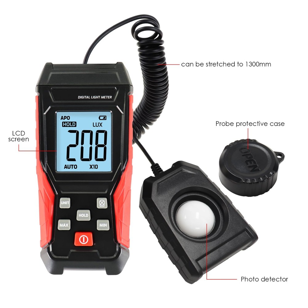 Light Meter Digital Lux Handheld Illuminance 360 Rotating Sensor 0200,000 Range