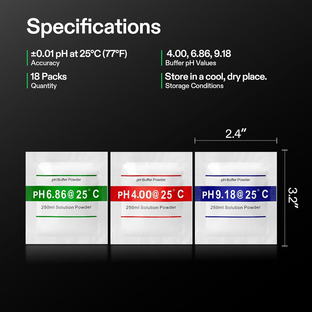 VIVOSUN 18-Pack Ph Meter Buffer Solution Powder, Ph 6.86/4.00/9.18, Ph Buffer Po