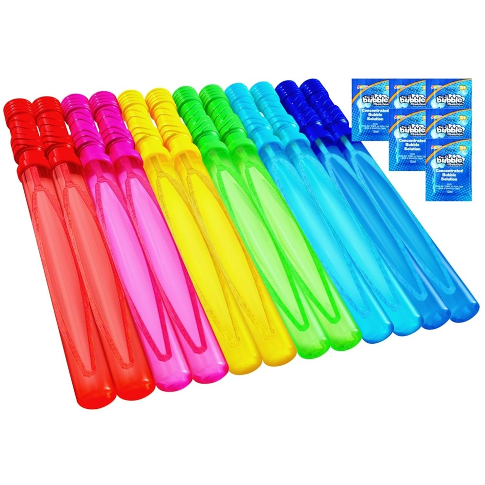 Vibrant 14.6” Big Bubble Wands Set - 1 Dozen with Safe Bubble Solution for Kids