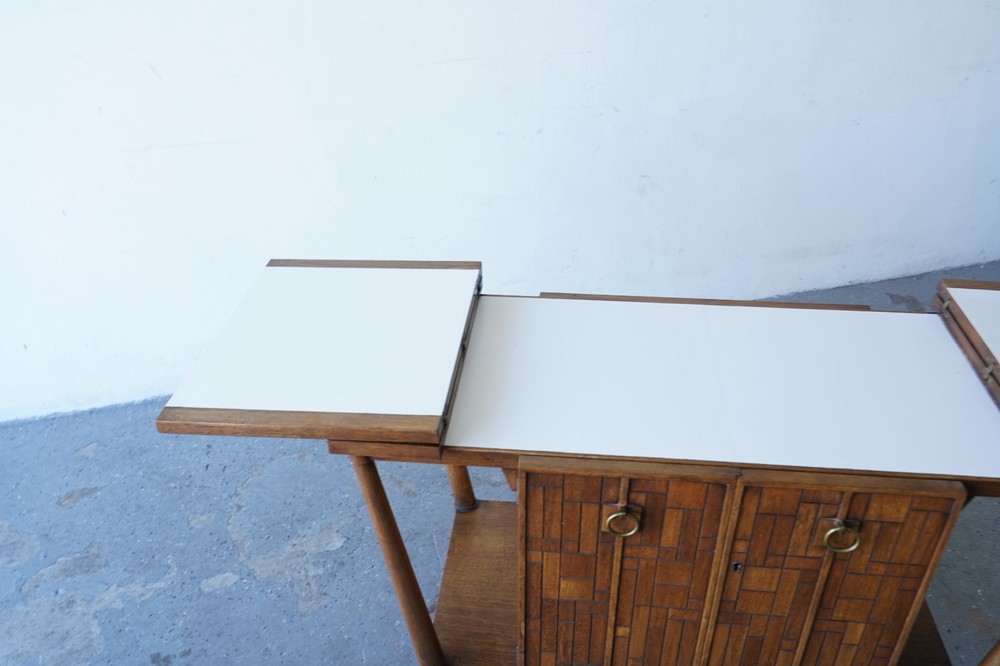 Bert England Brutalist Forward Trend Drop-Leaf Bar Cart / Serving Cabinet