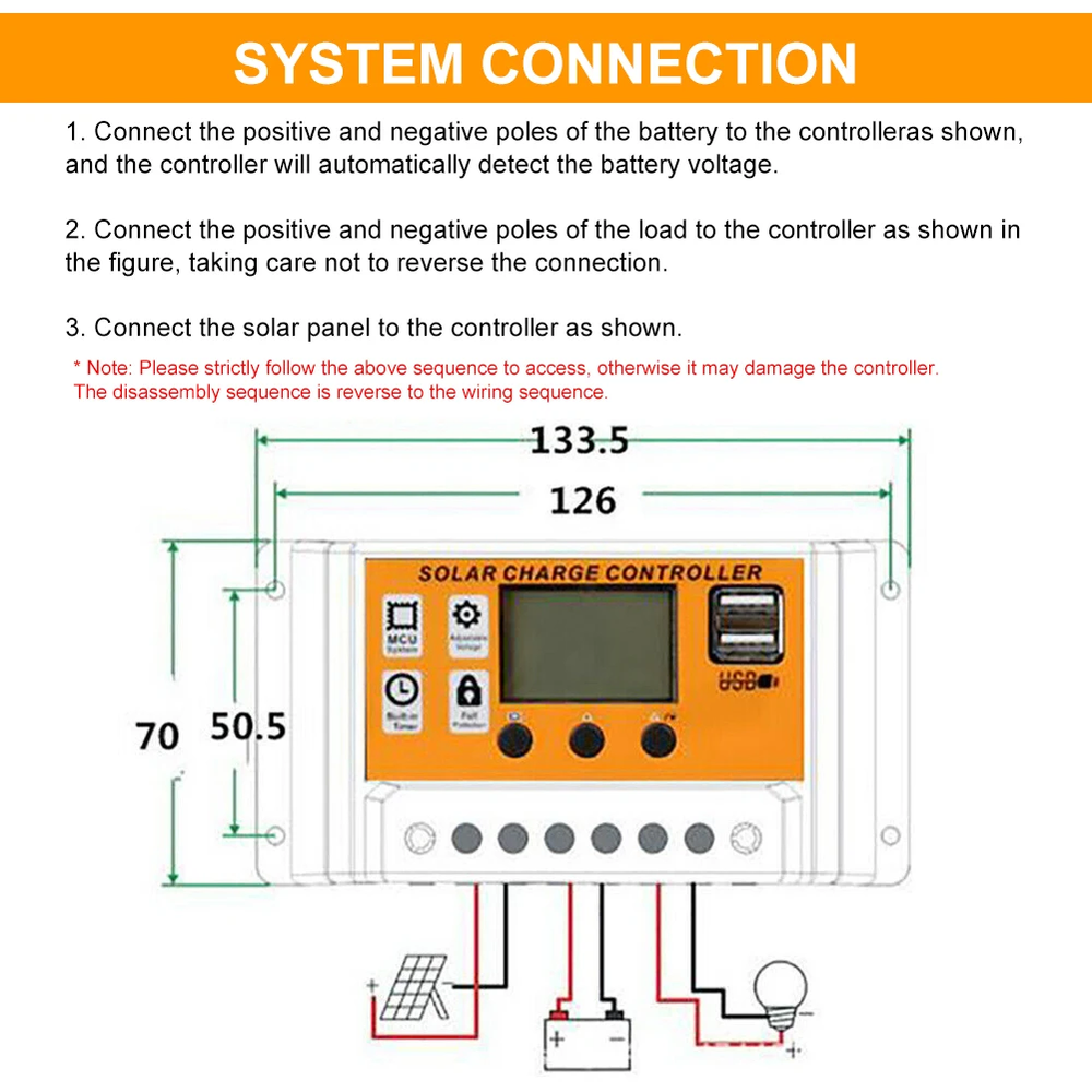 100A PWM Solar Panel Kit Regulator Charge Controller Auto Focus Tracking 12/24V