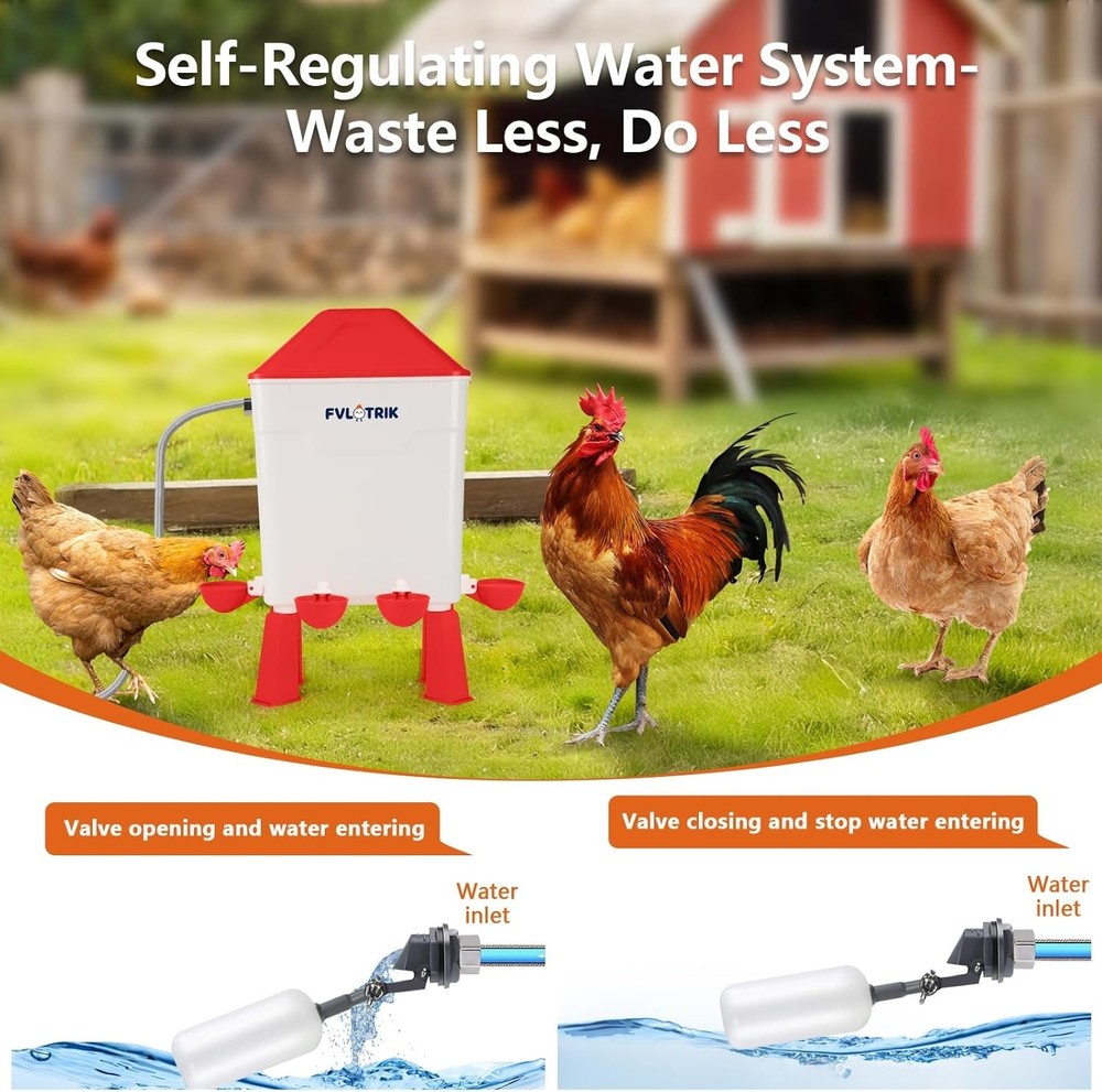Automatic Chicken Waterer 3 Gallon; Float Valve; Poultry System