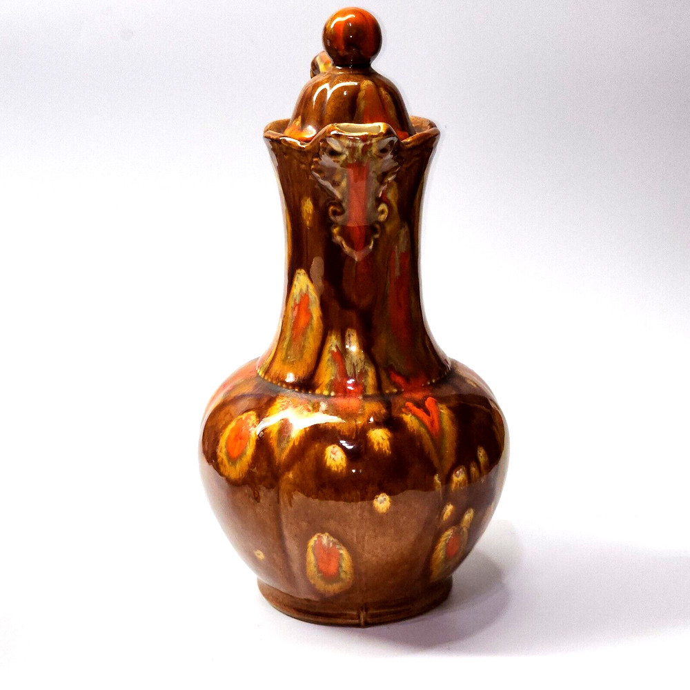 1969 HANDMADE 12.5” Glazed Pottery Pitcher With Lid - SIGNED & DATED On Bottom