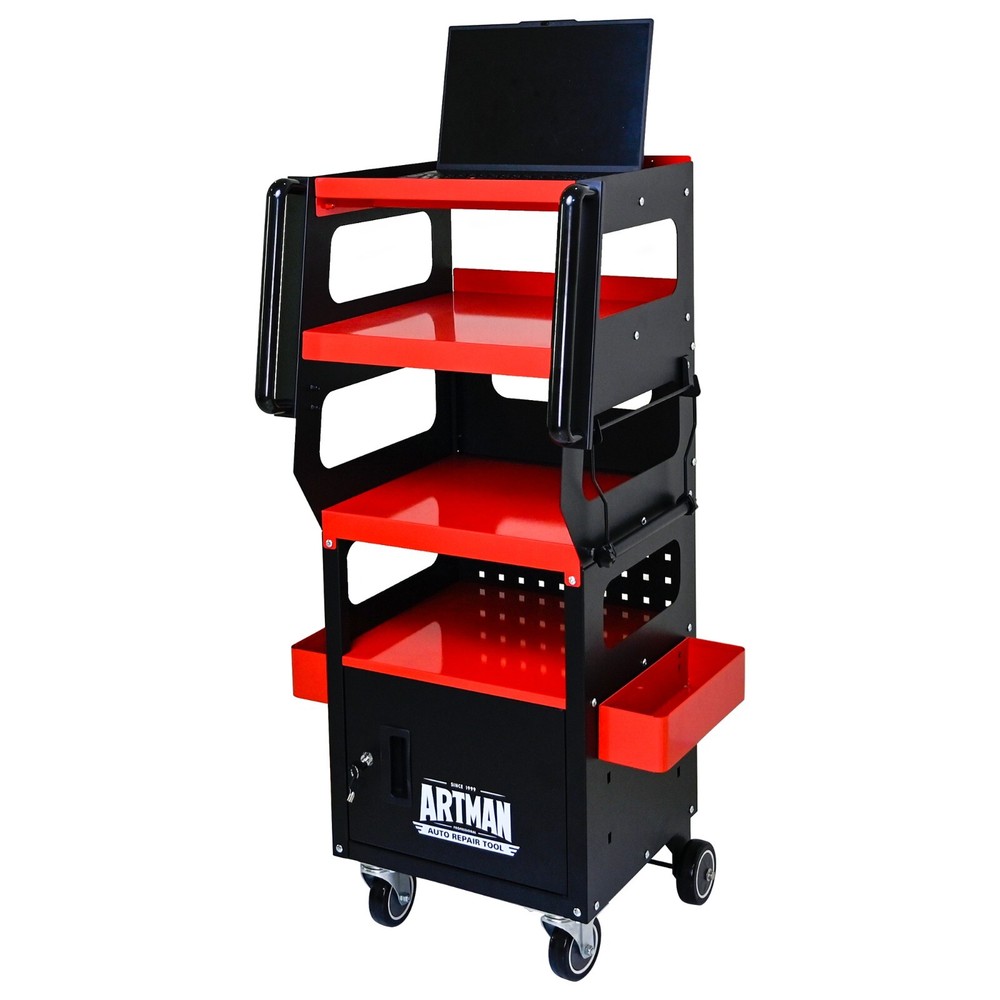 4 Layer MULTI PURPOSE TROLLEY FOR DIAGNOSTICS, Red + Black