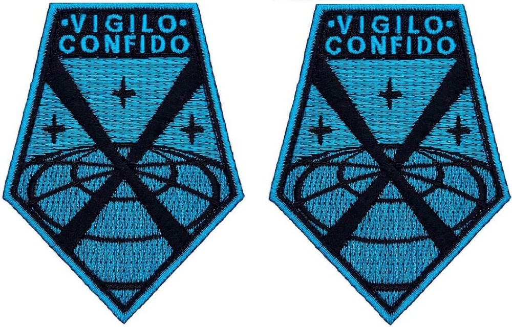 X-COM VIGILO CONFIDO EMBROIDERED MORALE PATCH | 2PC  HOOK BACKING 3.5"X2.5"