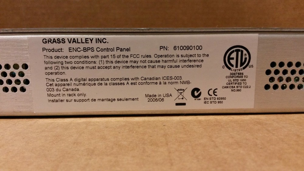Grass Valley - Encore BPS Control Panel