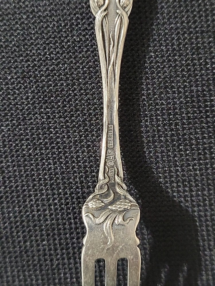 Antique Alvin Iris Pattern Sterling Silver Lemon Fork Art Nouveau c1904