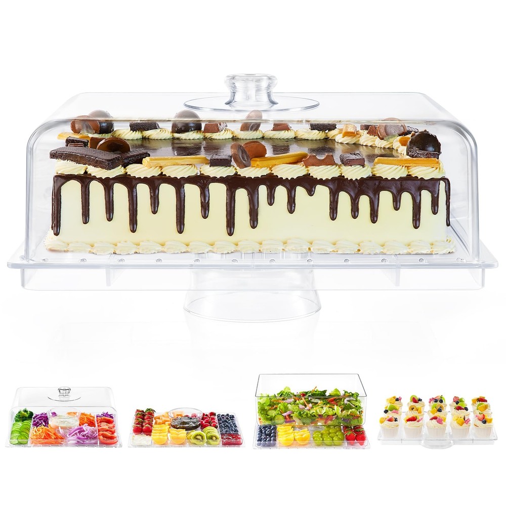 Cake Stand with Lid-Extra Large 17" Rectangular Cake Holder,8-in-1 Multi-Func...