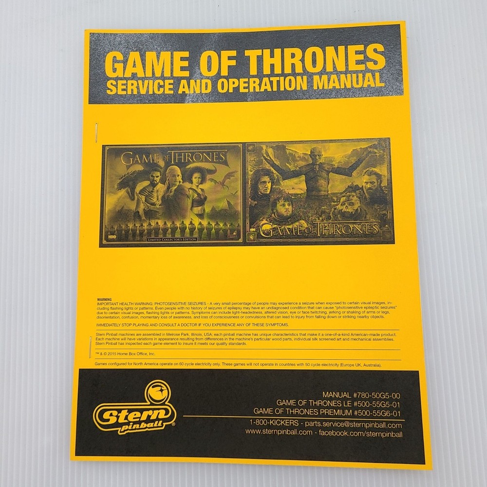 Game of Thrones Pinball owner's manual