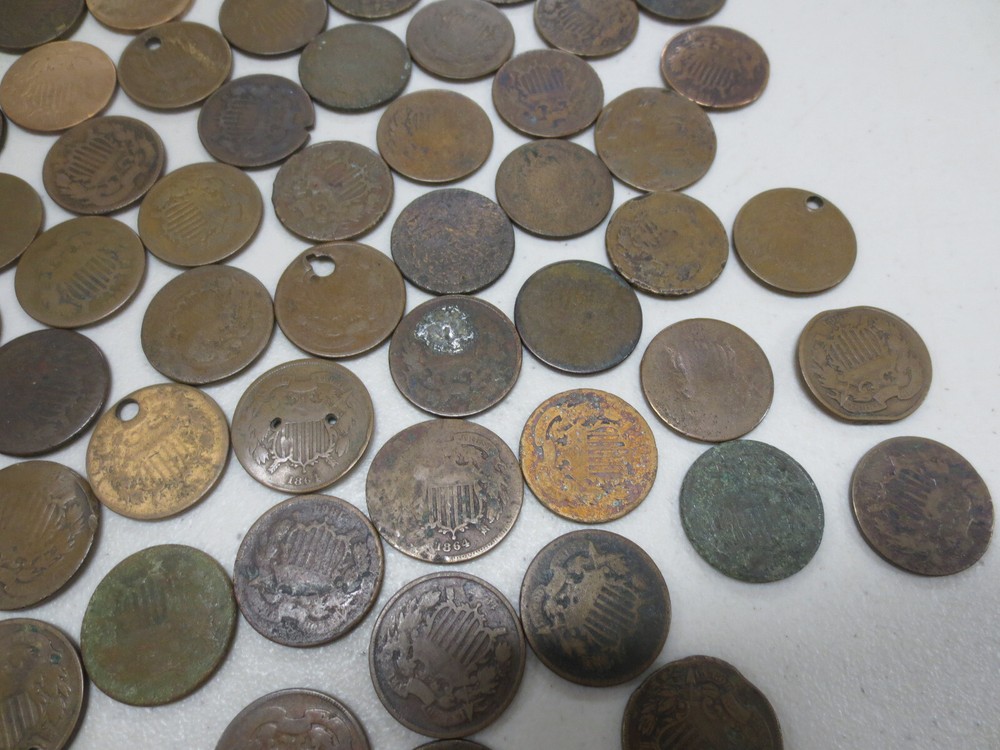 (79) Assorted Dates Two Cent Pieces (AG / Damaged)