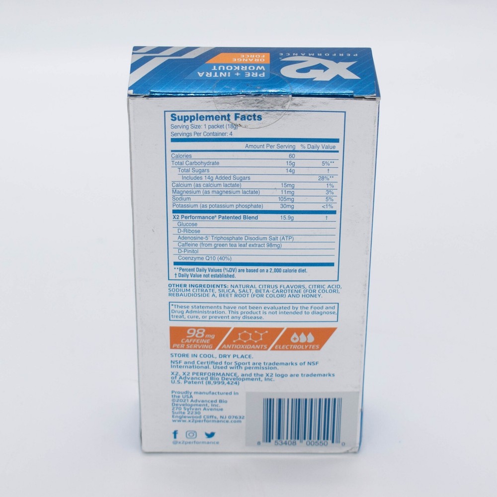 Performance Pre + Intra Workout Powder Orange Force Drink Mix Packets