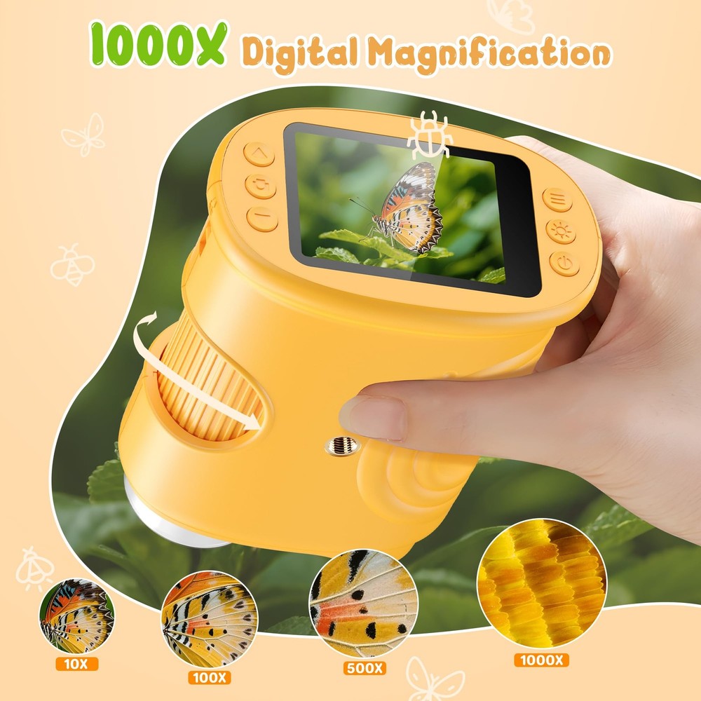 1000X Handheld Digital Microscope for Kids Pocket Microscope with 2.0" IPS Sc...