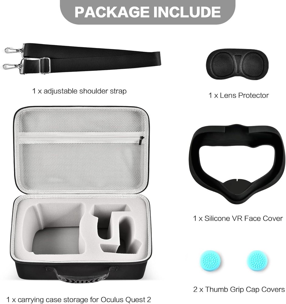 EVA Hard Case for Quest 3/3S/2 with Silicone Face Cover & Lens Protector