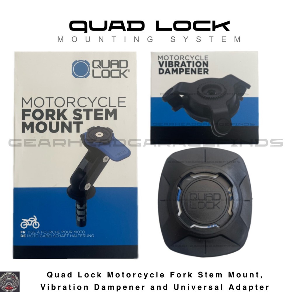 NEW Quad Lock Motorcycle Fork Stem Mount, Vibration Dampener + Universal Adapter