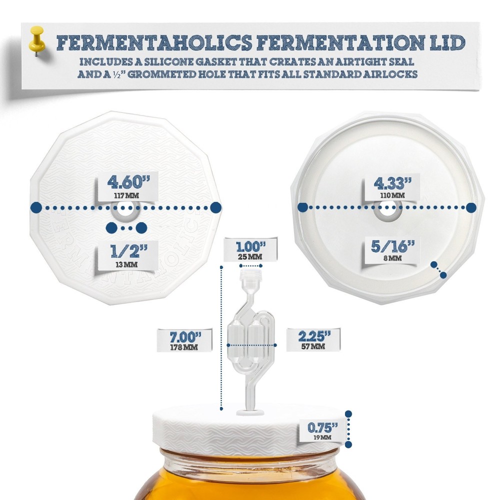 Fermentaholics 2 Pack - 110mm One Gallon Fermentation Lid, Gasket & S Airlock...