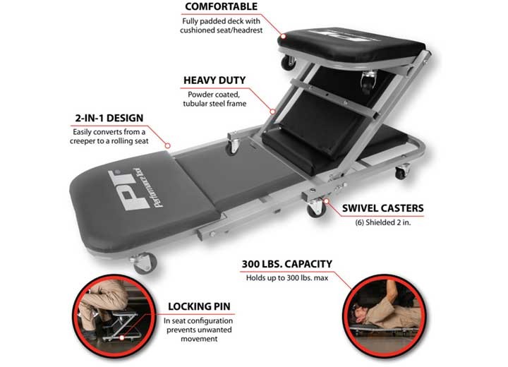 Performance Tool W85018 2-In-1 Z-Frame Folding Creeper, 40", Black