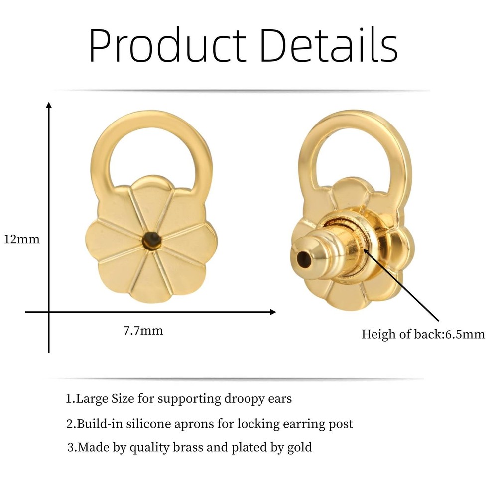 Earring Backs for Droopy Ears, Locking Flower Earring Backs Replacements for ...