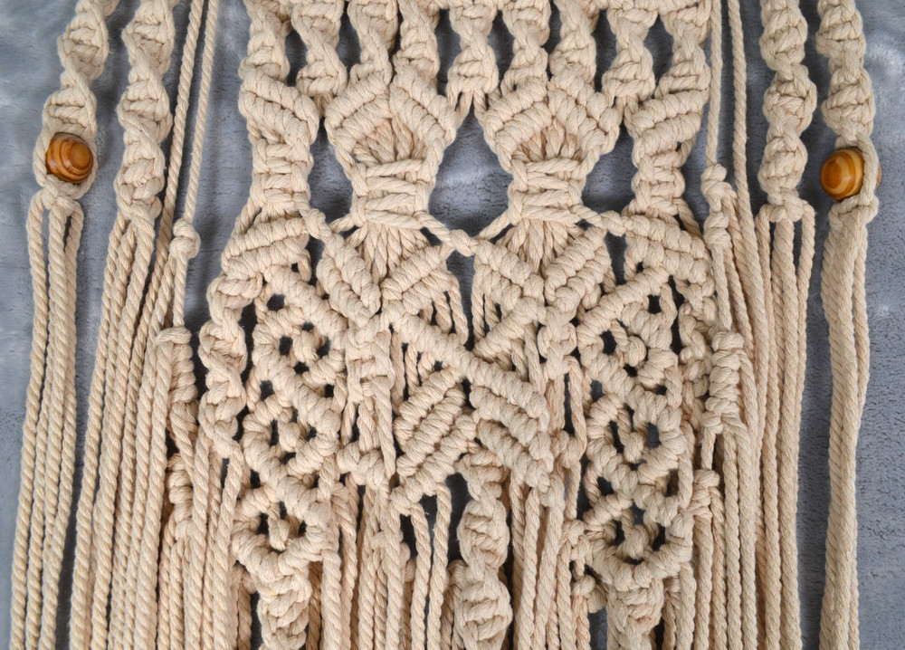 Beige Boho Macramé Wall Hanging 34" Long Pole 18" Long