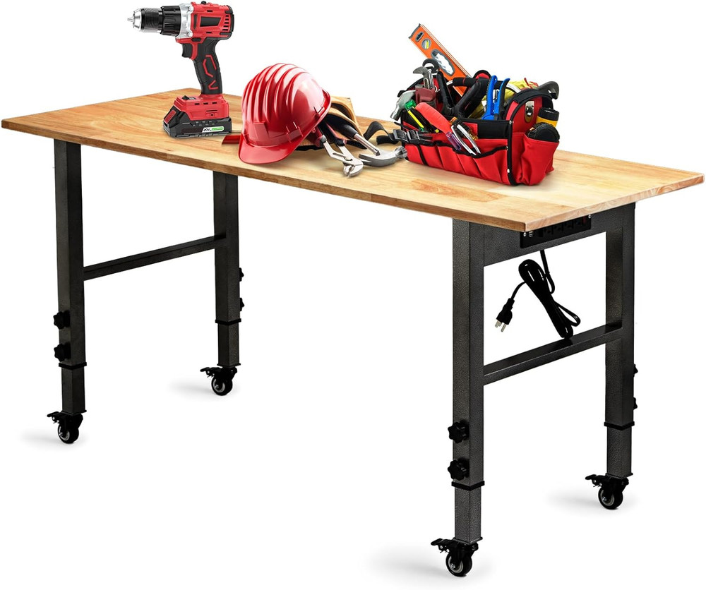 54.3 "Adjustable Workbench with Power Outlet, Heavy Duty 2000 LBS Load Capacity