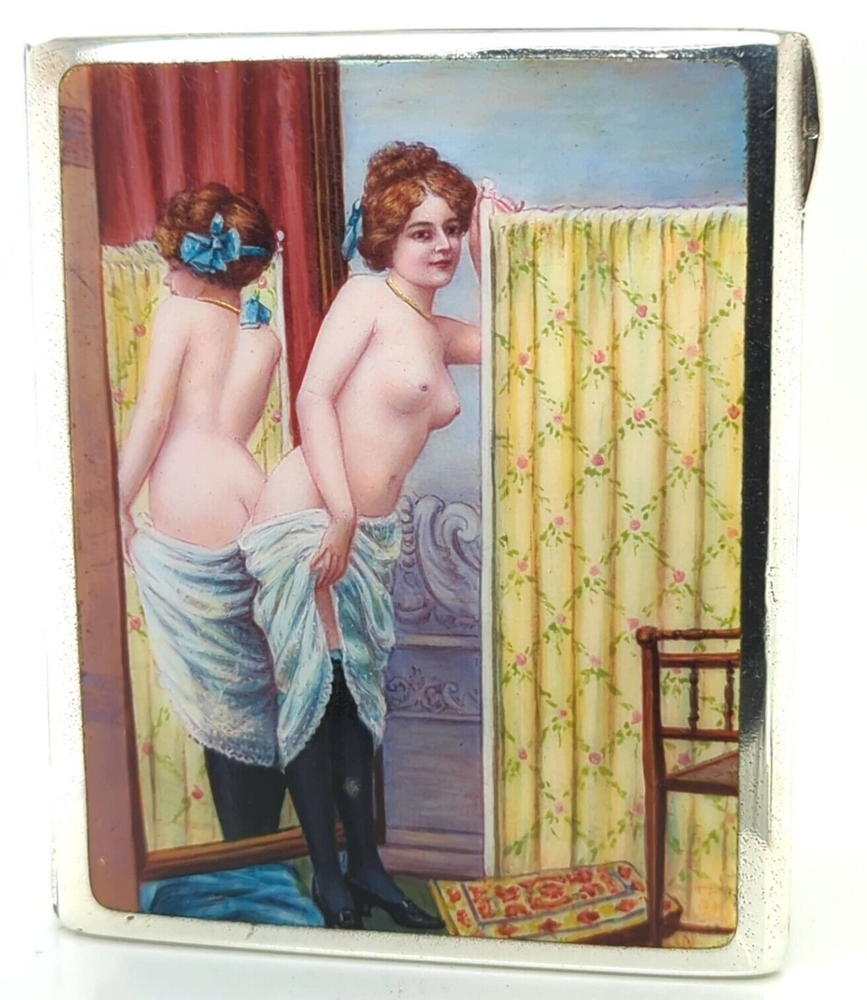 Silver and Enamel Cigarette Case with Erotic Scene