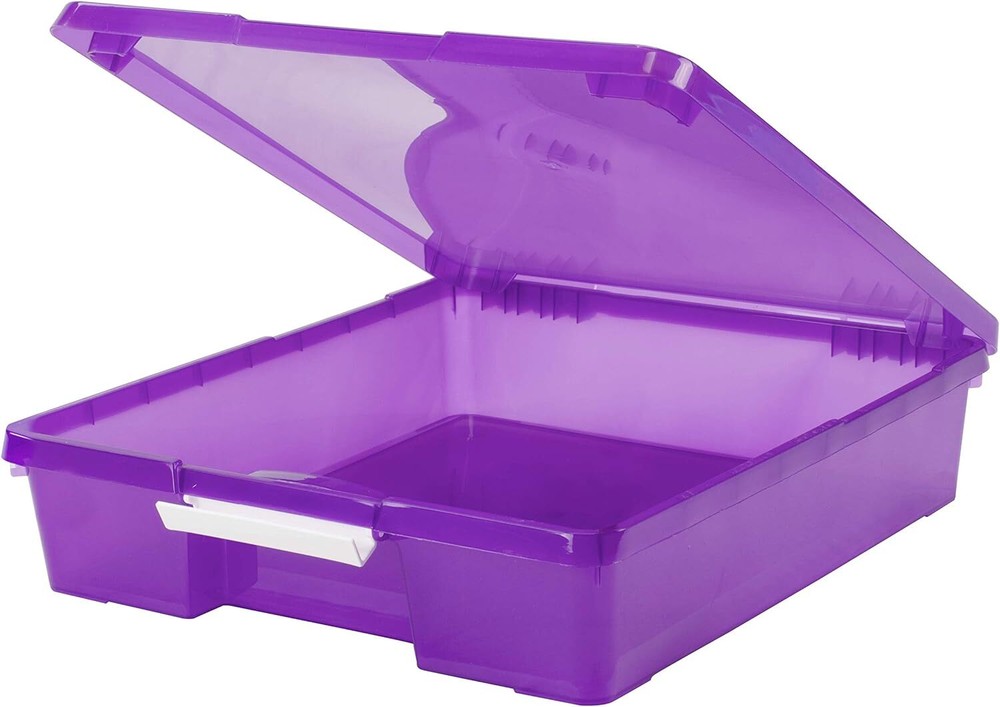 Storex Classroom Craft Project Box – Stacking Plastic Organizer Fits Purple