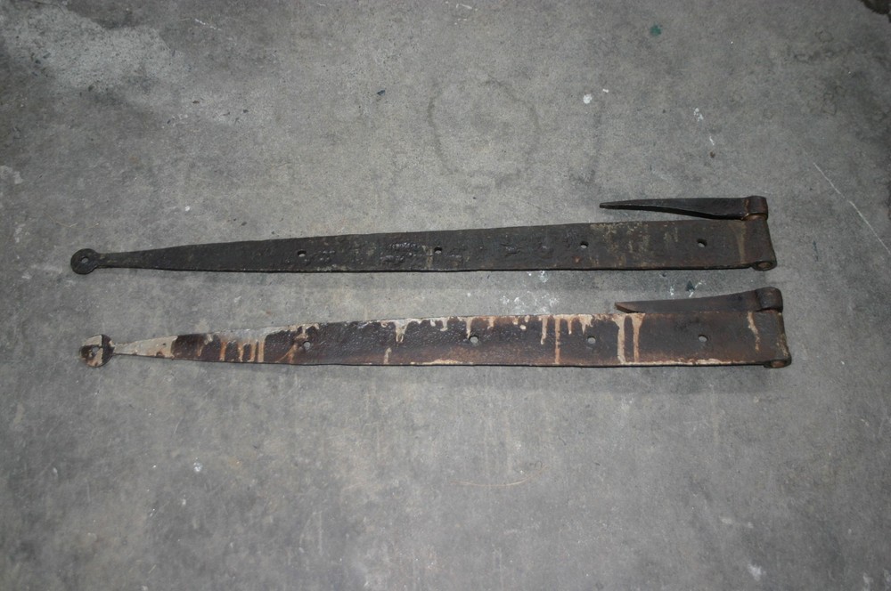 18th-19th Cent., Hand-Forged Strap/Barn Hinges, 29" Matched Pair, With Pintles