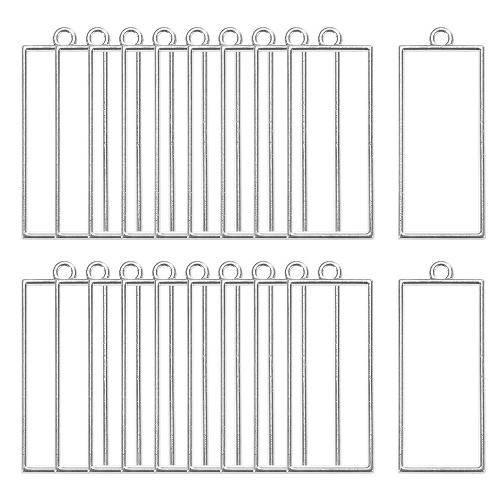 20-Pack Open Bezels, Rectangle Bezel Pendants for Resin[Silver Tone]