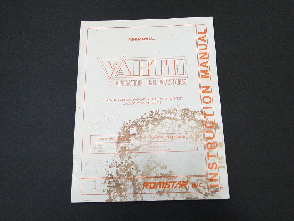 Vintage Romstar - Varth: Operation Thunderstorm Arcade Mini Instruction Manual