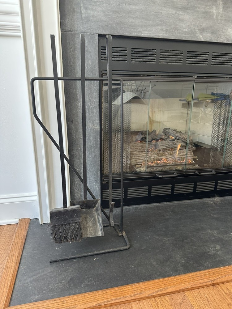 Vintage MCM Iron Modern Fireplace Tool Set Black