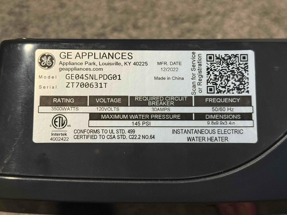 GE Appliances GE04SNLPDG 0.7 GPM Point-of-Use Tankless Electric Water Heater