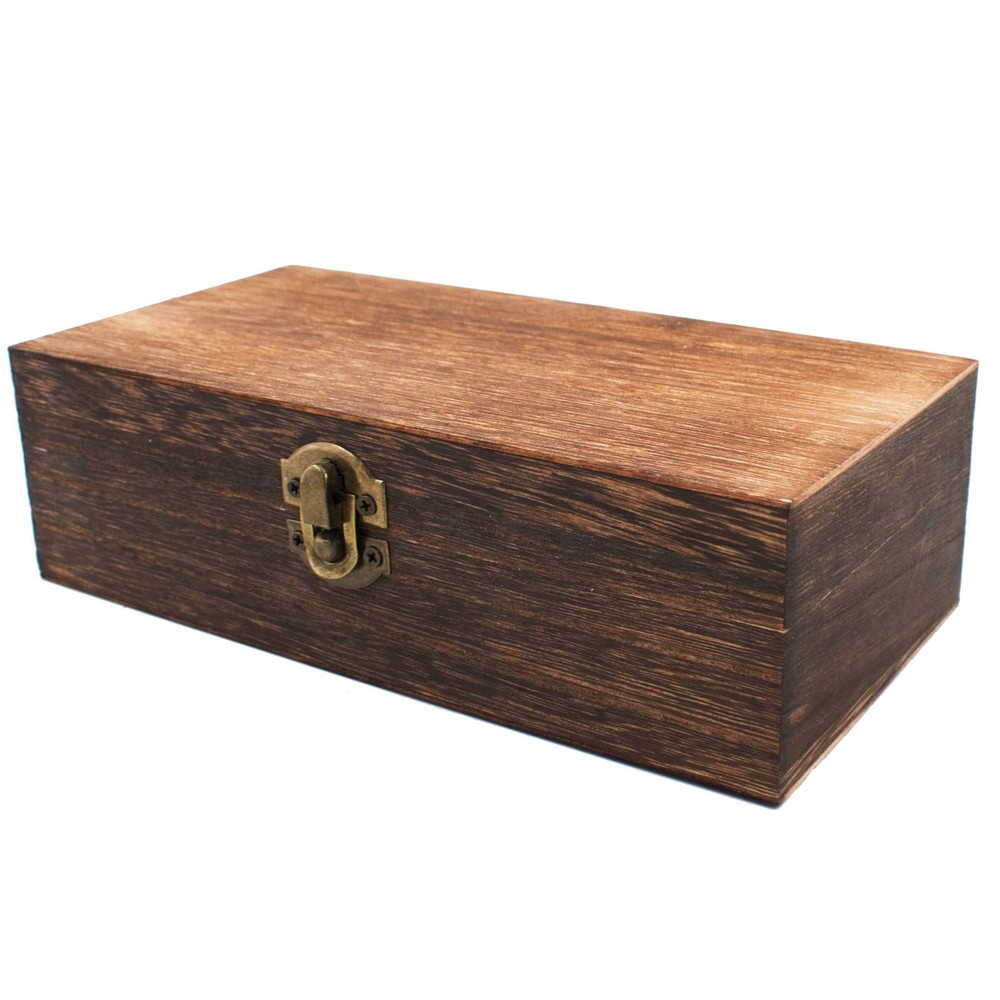 HingoFuni Wood Storage Box with Lid Solid Container Decorative Brown