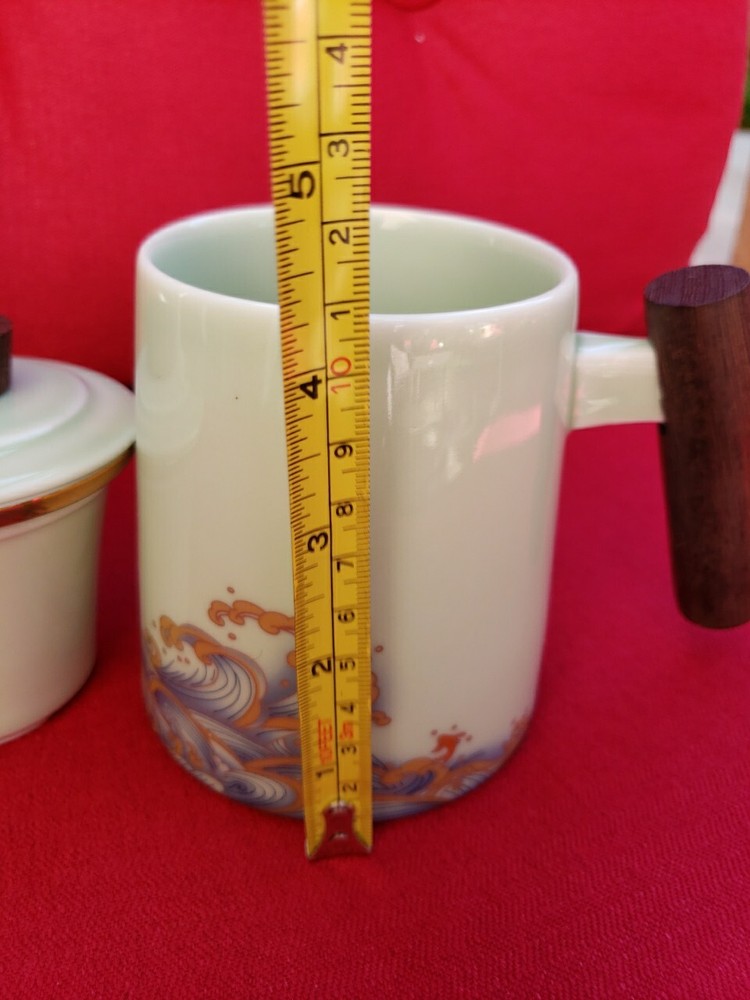 Tea Cup with Infuser and Lid,Ceramic Tea Infuser Mug Solid Wooden Handle,15.2 oz