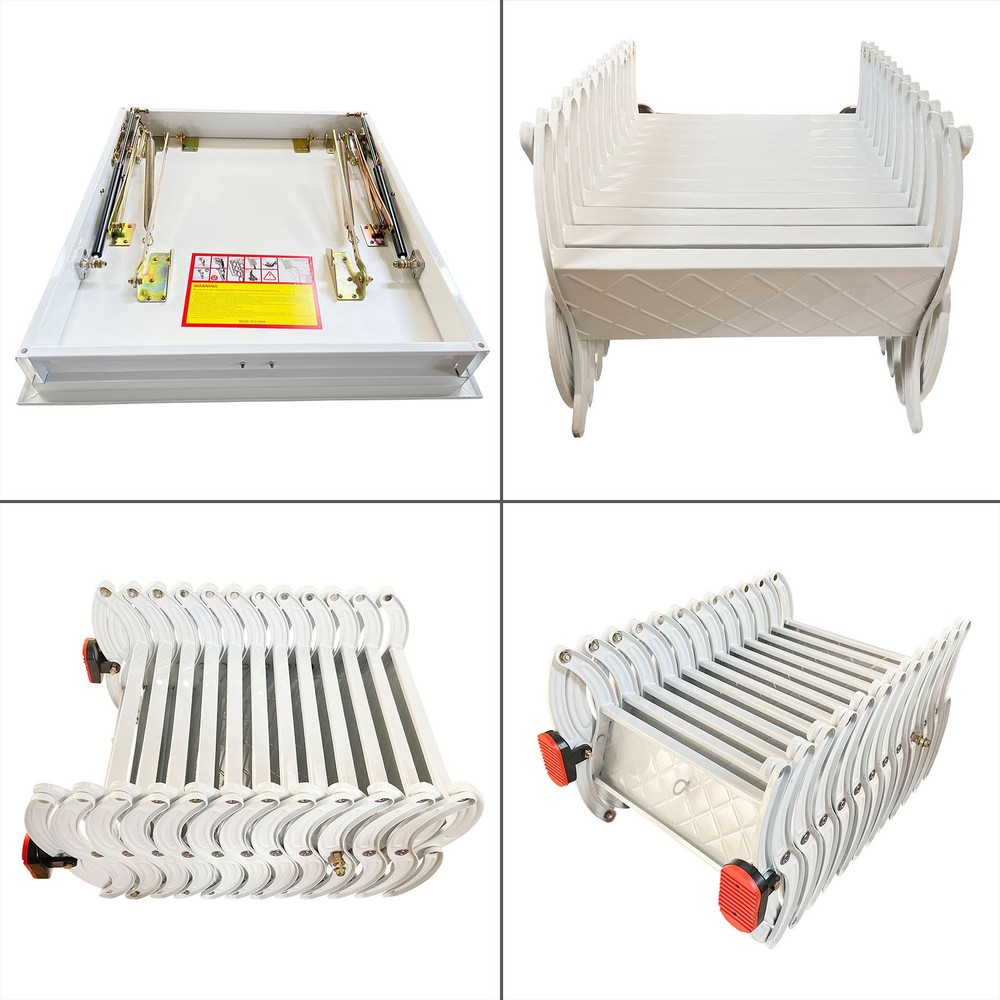 White Easy Pull Down Loft Ceiling Access Ladder Retractable Attic Ladder 9.84ft