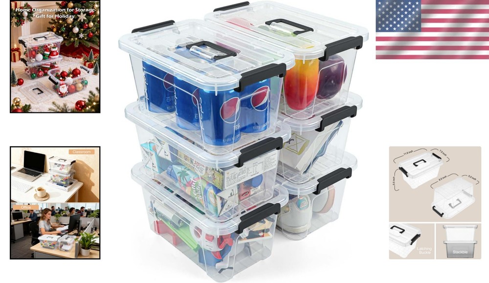 Transparent Stackable Storage Bins 7 Quart, 6 Pack with Handles - Home Organizer