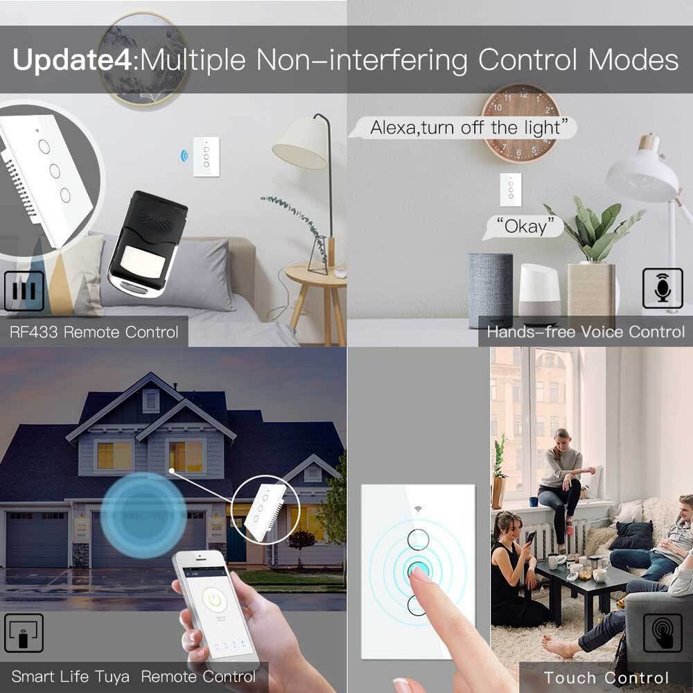 MOES WiFi Smart Light Switch Wall Touch Glass Panel Timer RF433 Alexa Google APP