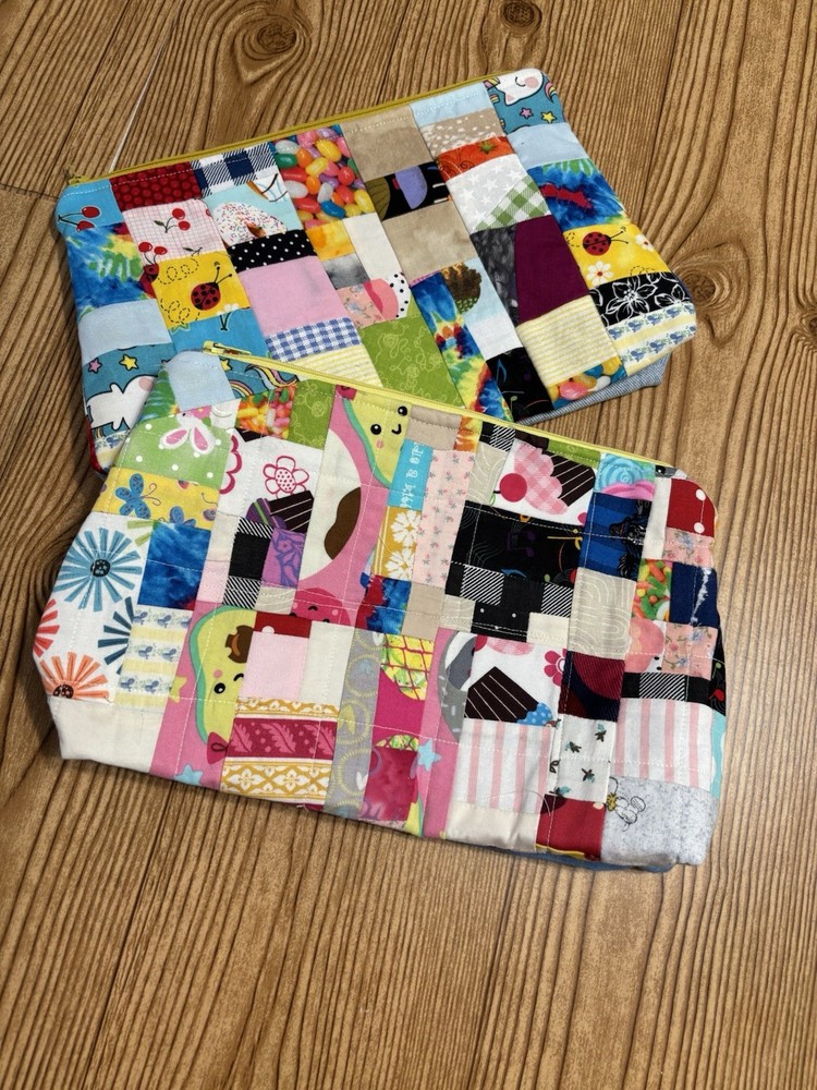 Patchwork zippered Sock Sack, bag,small project bag, small storage bag