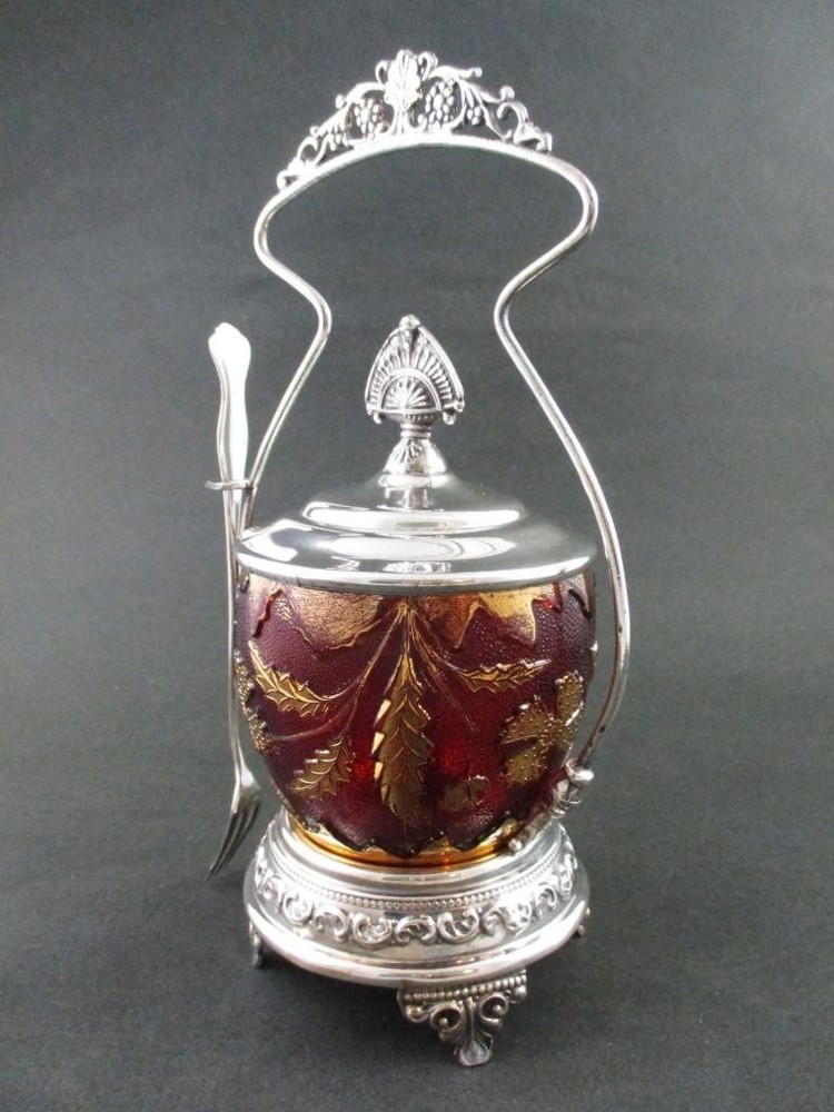 DELAWARE eapg Ruby Stained JAR - Antique PICKLE CASTOR - 7" long FORK