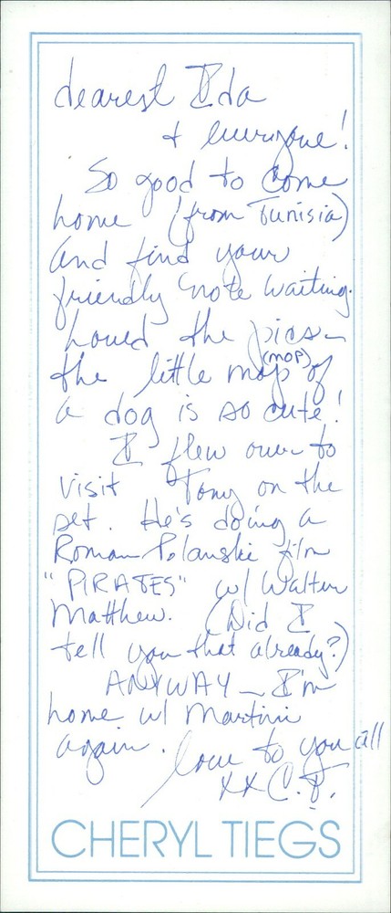 Cheryl Tiegs Model Signed Hand Written Letter Note JSA Authenticated