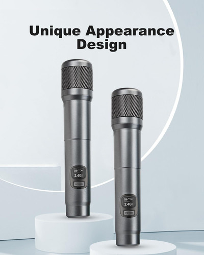 Wireless Microphone, Dual Handheld Dynamic Mic with Rechargeable Silver