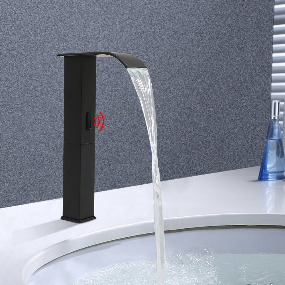 Modern Kitchen Automatic Sensor Faucet Black With Temperature-regulating Valve.